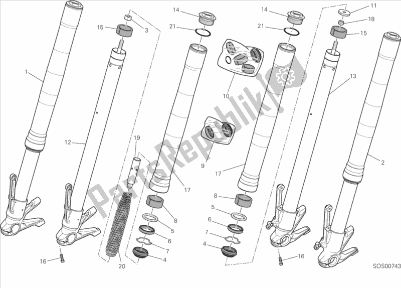 All parts for the Front Fork of the Ducati Monster 821 Dark Brasil 2016